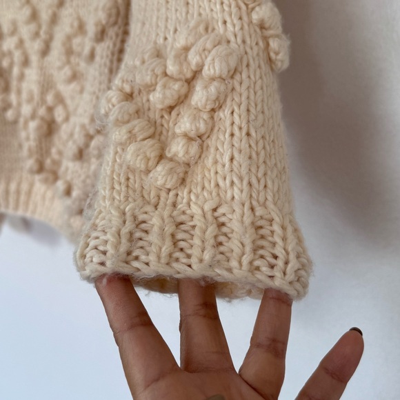 Hand Knit Your Love Cardigan Sweater In Ivory Girl Sz 5/6 - Picture 14 of 14